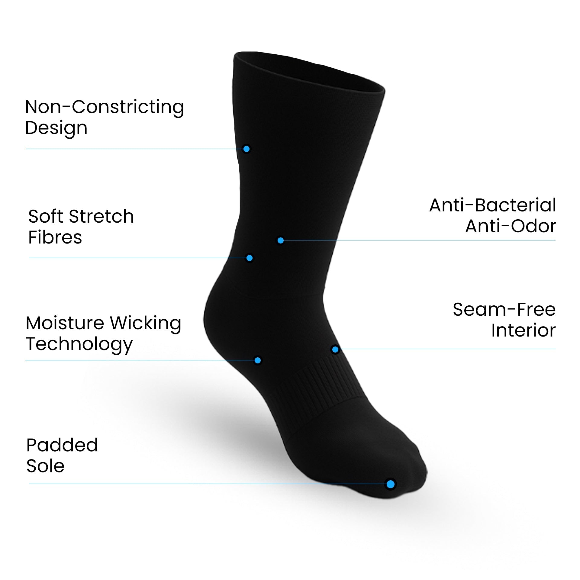 3-Pack Padded Extra-Stretch Crew Socks - Black