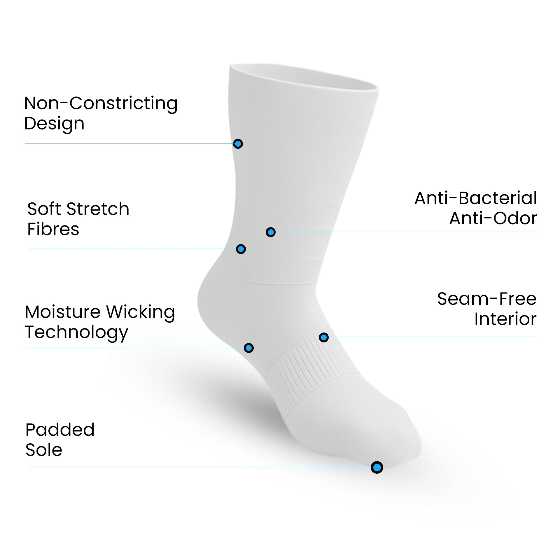 3-Pack Padded Extra-Stretch Crew Socks - White