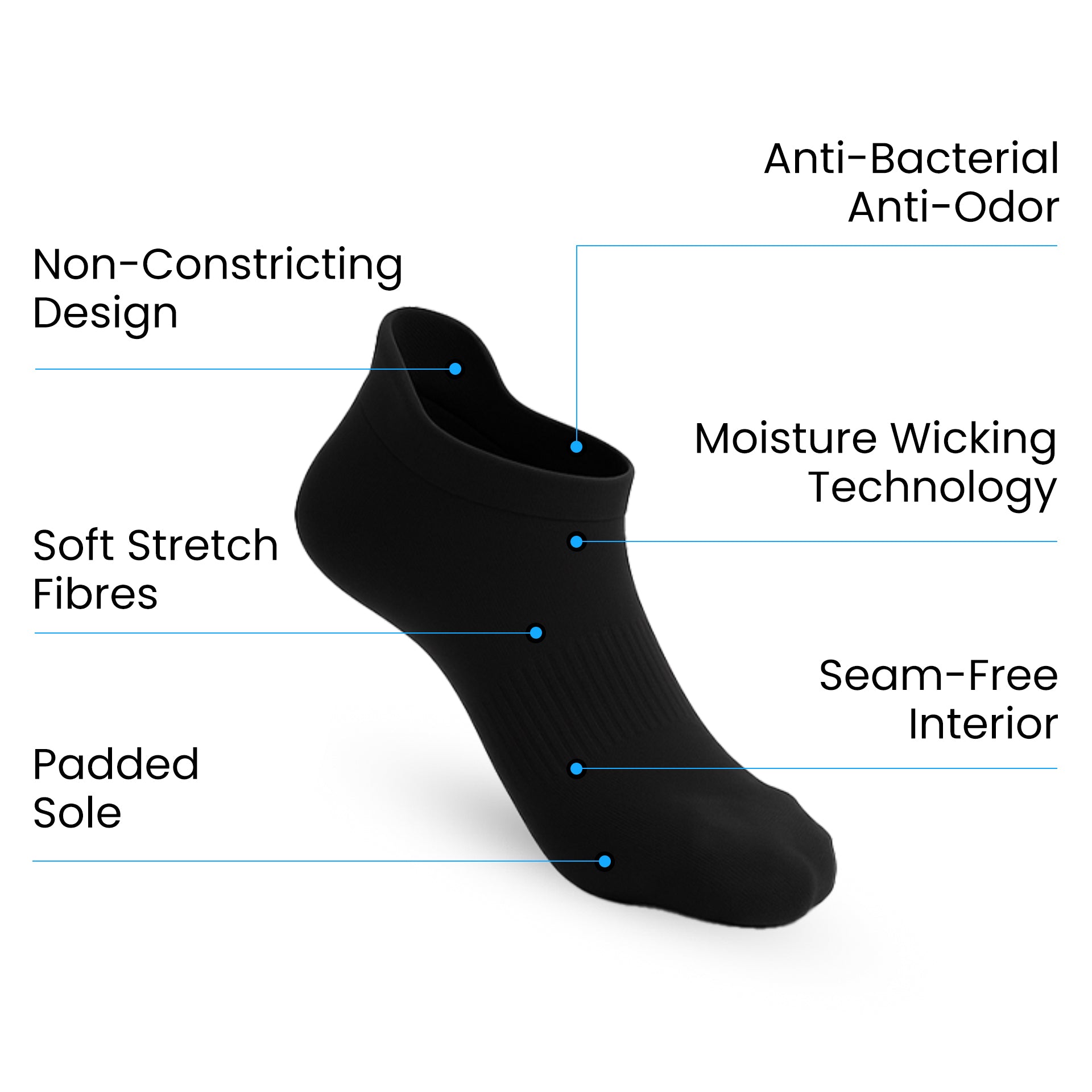 3-Pack Padded Extra-Stretch Ankle Socks - Black
