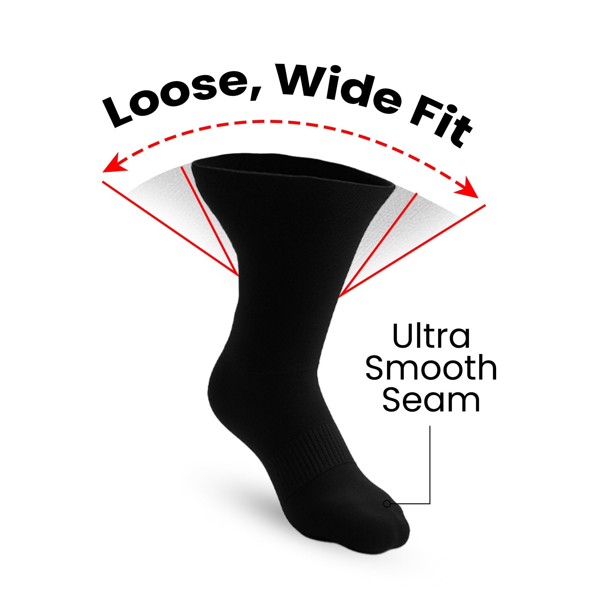 3-Pack Padded Extra-Stretch Crew Socks - Black